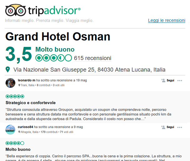 Recensioni Tripadvisor Grand Hotel Osman